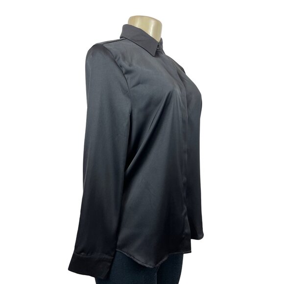 Cien Women's Satin Black Top Button Up Long Sleeve Blouse Shirt Sz M - NWT - Picture 2 of 9